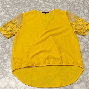 Kaii Vibrant Yellow Blouse with Lace Sleeves